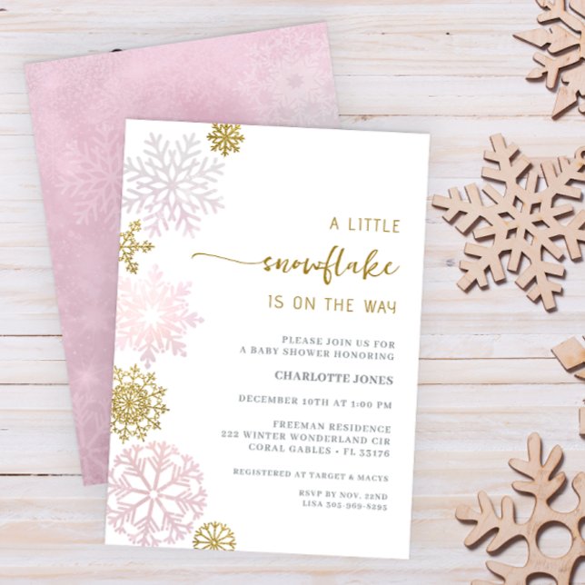  Rosa Snowflake Baby Shower-inbjudan Inbjudningar (Blush Pink Winter Baby Shower)