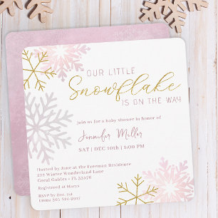 Rosa Snowflake Baby Shower Inbjudan Winter Wonde