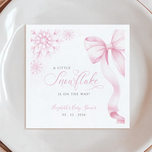 Rosa Snowflake Baby Shower Napkins Pappersservett (Skapare uppladdad)