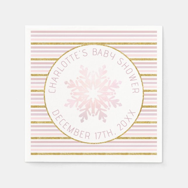  Rosa Snowflake Baby Shower Napkins Pappersservett (Framsidan)