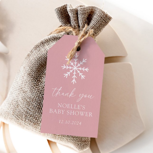 Rosa Snowflake Baby Shower Presentetikett (Skapare uppladdad)