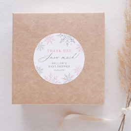 Rosa Snowflake Baby Shower Tack Snö Mycket Runt Klistermärke