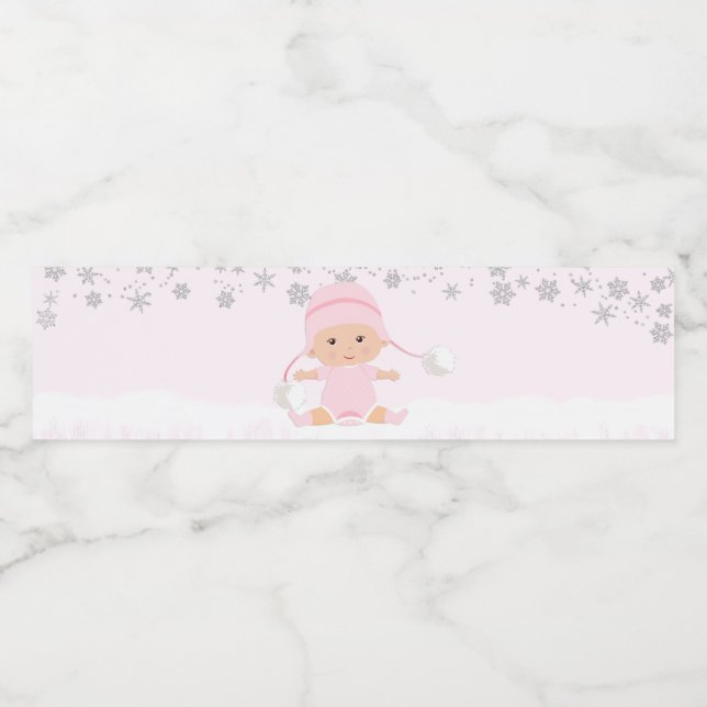 Rosa Snowflake Baby Shower Vattenflaska Labels Vattenflaskor Etikett (Singel etikett)