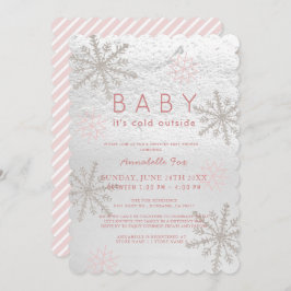 Rosa Snowflake Baby sitt Kall Drive by Baby Shower Inbjudningar