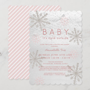 Rosa Snowflake Baby sitt Kall Drive by Baby Shower Inbjudningar
