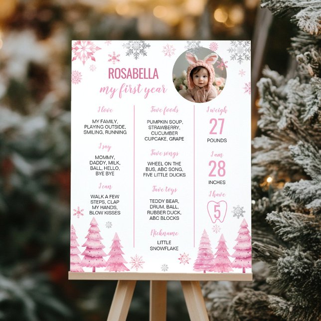 Rosa Snowflake Birthday Milestone Photo Poster (Skapare uppladdad)