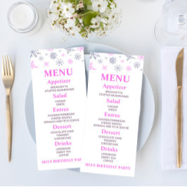 Rosa Snowflake Födelsedagsfest Food Menu Meny