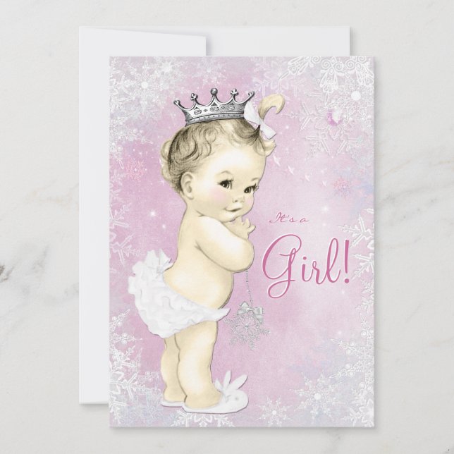 Rosa Snowflake Girls Winter Wonderland Baby Shower Inbjudningar (Framsida)