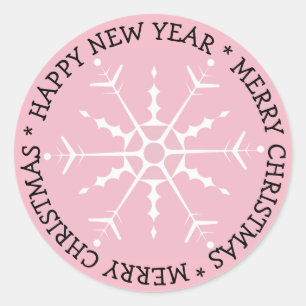 Rosa Snowflake God jul Sticker Runt Klistermärke