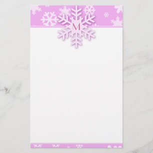 Rosa Snowflake Gräns med Monogrammed Snowflake Brevpapper