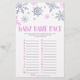 Rosa Snowflake Namn Tävling Baby Shower Game Activ Brevpapper