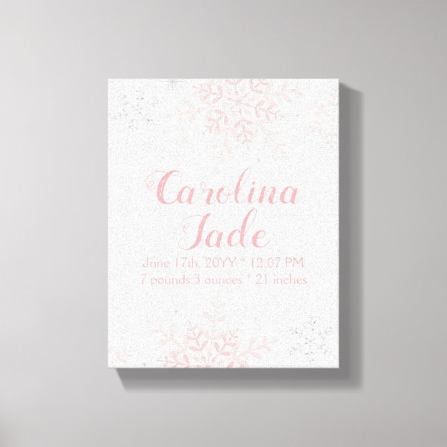 Rosa Snowflake Nursery Baby Statismur Art Canvastryck (Framsida)