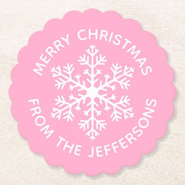 Rosa Snowflake Papper Underlägg (Framsida)