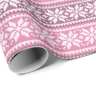 Rosa Snowflake Sticka Sweater Mönster Winter Presentpapper