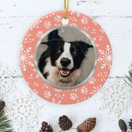 Rosa Snowflake Tass Mönster Pet Photo Julgransprydnad Keramik