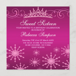 Rosa Snowflake & Tiara Design Birthday-inbjudan Inbjudningar