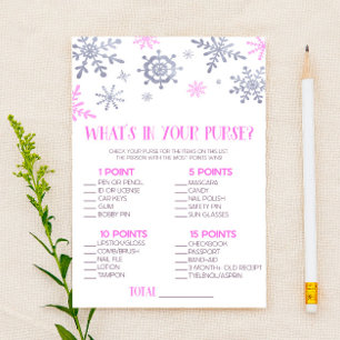 Rosa Snowflake What's in Purse Baby Shower Game Brevpapper