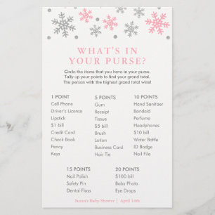Rosa Snowflake What's in your Purse Game Card