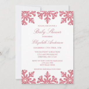 Rosa Snowflake Winter Baby Shower Inbjudningar
