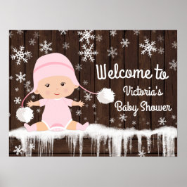 Rosa Snowflake Winter Baby Shower-skylt Poster