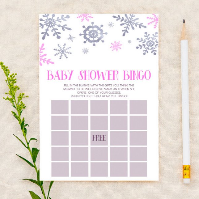 Rosa Snowflake Winter Bingo Baby Shower Game Brevpapper (Skapare uppladdad)