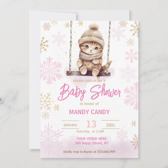 Rosa Snowflake Winter Girl Baby Shower-inbjudan Inbjudningar (Framsida)