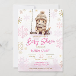 Rosa Snowflake Winter Girl Baby Shower-inbjudan Inbjudningar