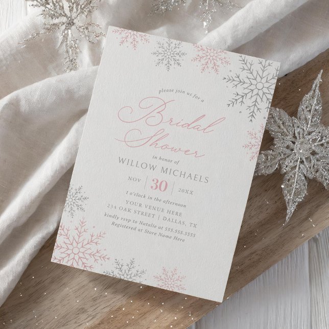 Rosa Snowflake Winter Möhippa Inbjudningar (Skapare uppladdad)