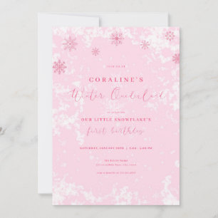 Rosa Snowflake Winter Onederland Birthday Inbjudan