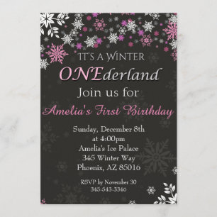 Rosa Snowflake Winter ONEderland Girl Birthday Inbjudningar