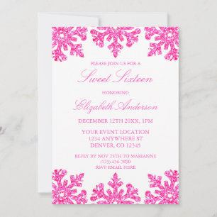 Rosa Snowflake Winter Sweet 16 Inbjudningar