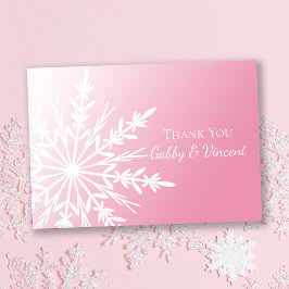 Rosa Snowflake Winter Wedding Flat Tackkort Inbjudningar