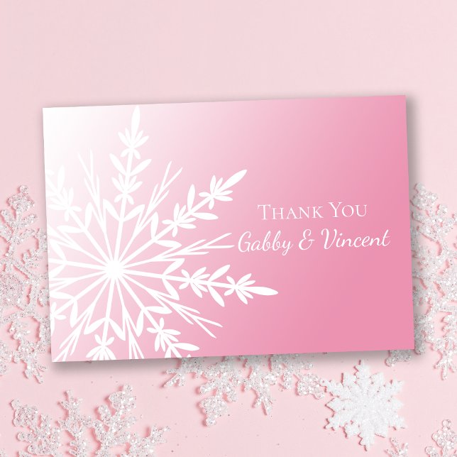 Rosa Snowflake Winter Wedding Flat Tackkort Inbjudningar (Skapare uppladdad)