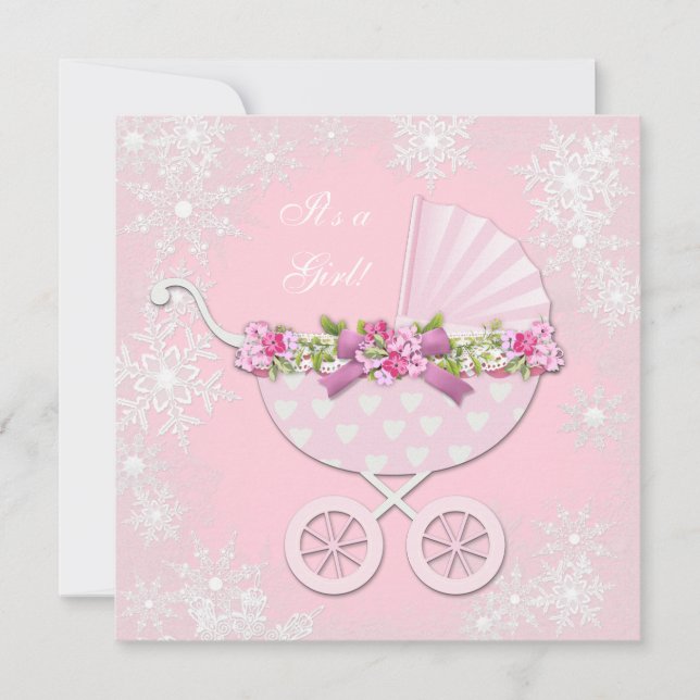 Rosa Snowflake Winter Wonderland Baby Shower Inbjudningar (Framsida)