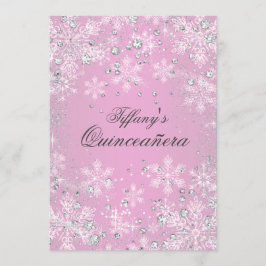 Rosa Snowflake Winter Wonderland Quinceanera Inbjudningar
