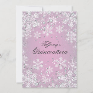 Rosa Snowflake Winter Wonderland Quinceanera Inbjudningar