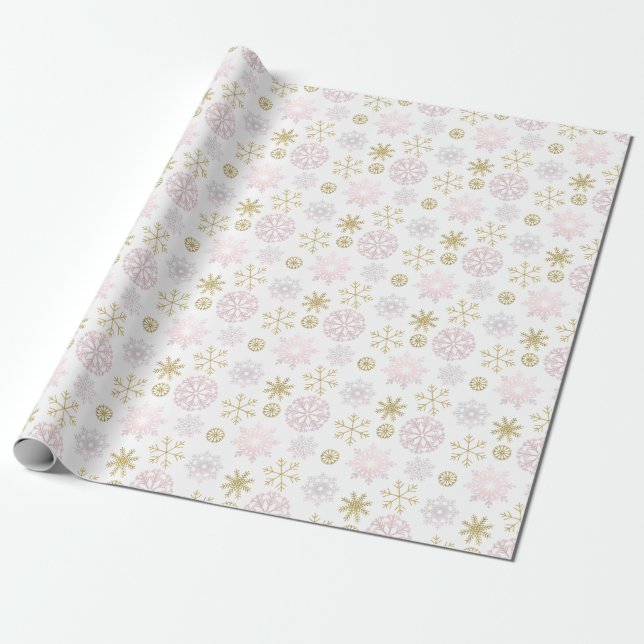  Rosa Snowflake Winter Wrapping Papper Presentpapper (Utrullad)