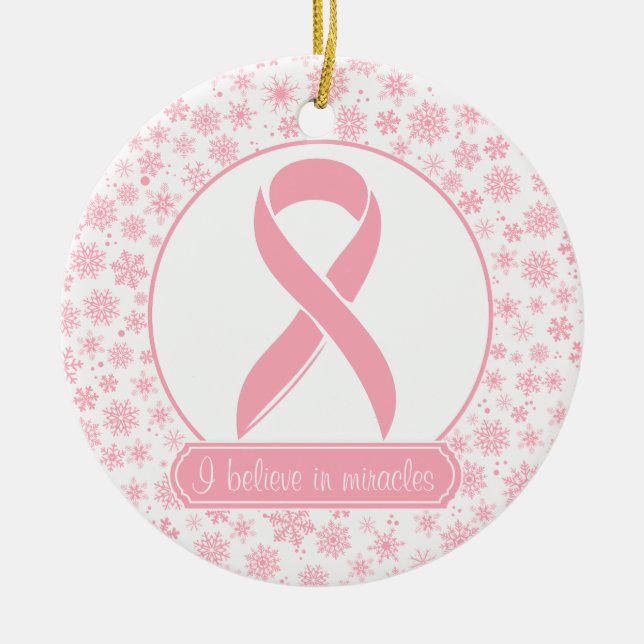 Rosa Snowflakebröstcancerprydnad Julgransprydnad Keramik (Framsidan)