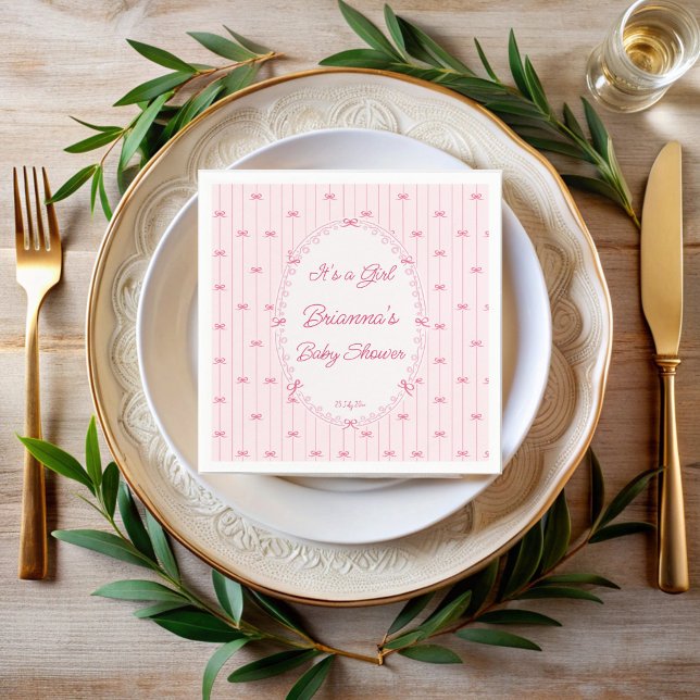 Rosa snygg handritad baby shower monogram pappersservett (Pink preppy hand drawn baby shower monogrammed napkins girls baby shower personalized party supplies)