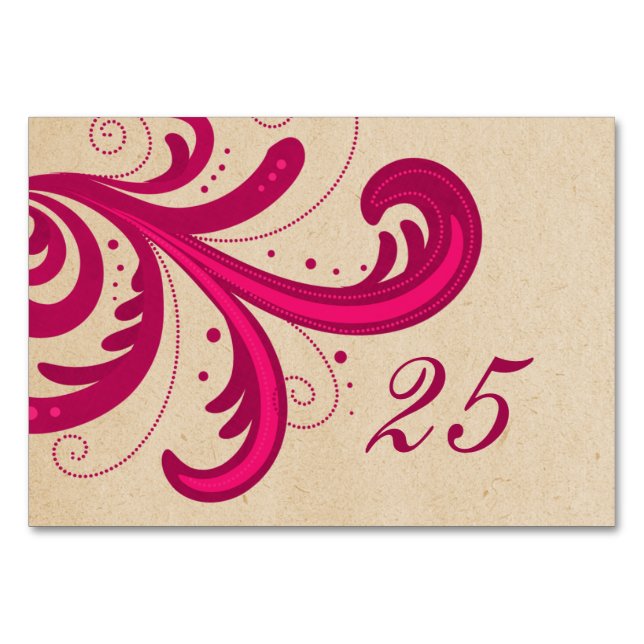Rosa Snyggt Swirls Bord Card Bordsnummer (Framsidan)