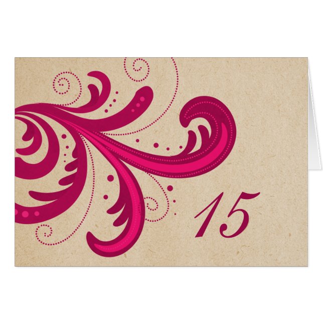 Rosa Snyggt Swirls Bordsnummer Card Hälsningskort (Framsidan Horizontal)