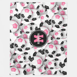 rosa soccerbollar mönster monogrammet fleecefilt