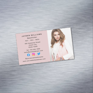 Rosa Social Media Beautician Cosmetolog Photo Magnetiska Visitkort