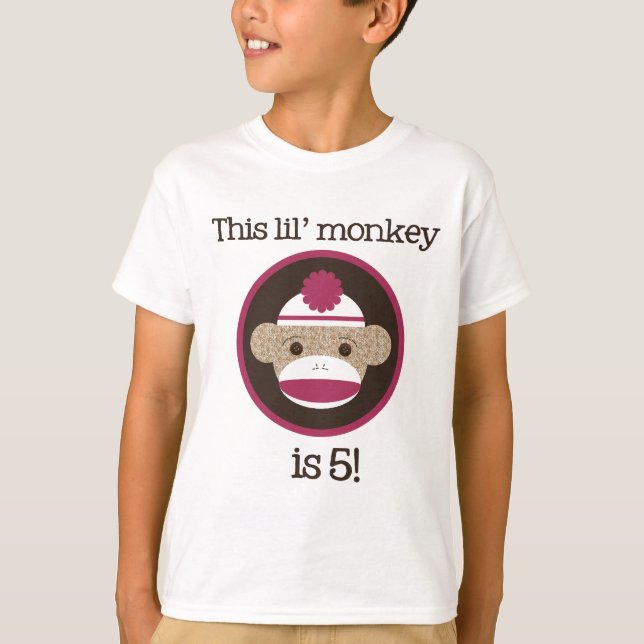Rosa sock monkey: Femte födelsedagutslagsplats T-shirt (Framsida)