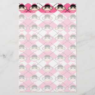 Rosa Sock monkey på Rosa White Argyle Diamond Brevpapper