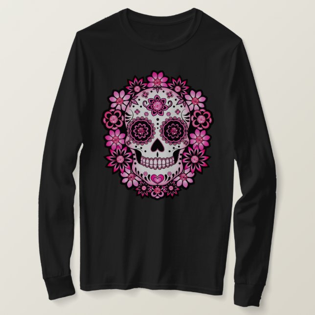Rosa socker skalle t shirt (Design framsida)