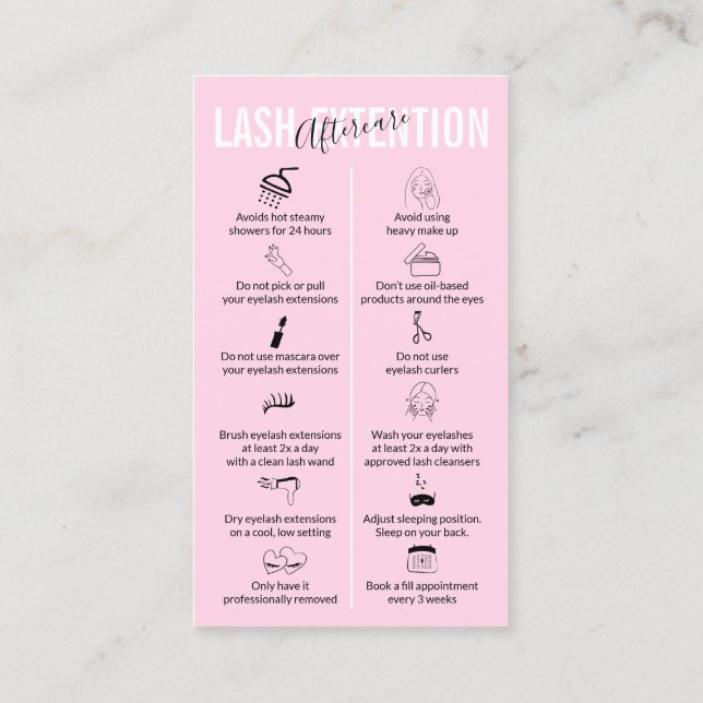 Rosa Soft Makeup Lash Extension Eftervård Visitkort (Baksida)