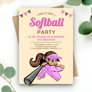 Rosa Softboll Födelsedagsfest Inbjudningar