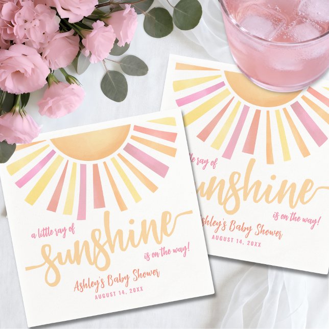 Rosa Sol Baby Shower Pappersservett (Pink Sun Baby Shower Napkins)