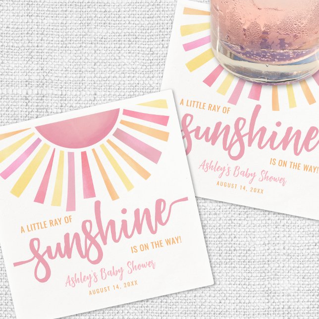 Rosa Sol Baby Shower Pappersservett (Pink Little Ray Of Sunshine Sun Baby Shower Napkins)